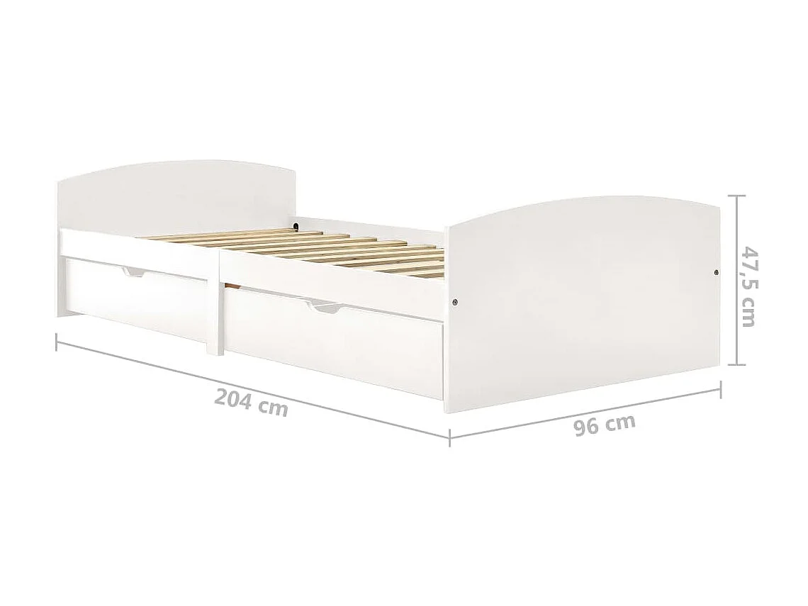 Lit avec 2 tiroirs Blanc Bois de pin massif 90x200 3