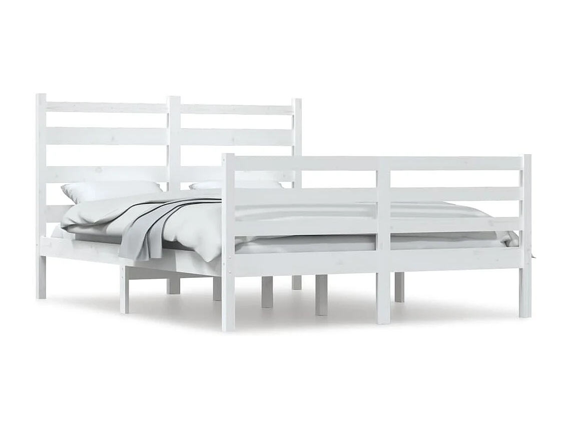 Lit Bois de pin massif 160x200 Blanc