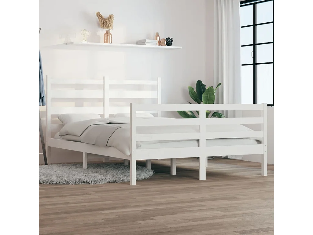 Lit Bois de pin massif 160x200 Blanc