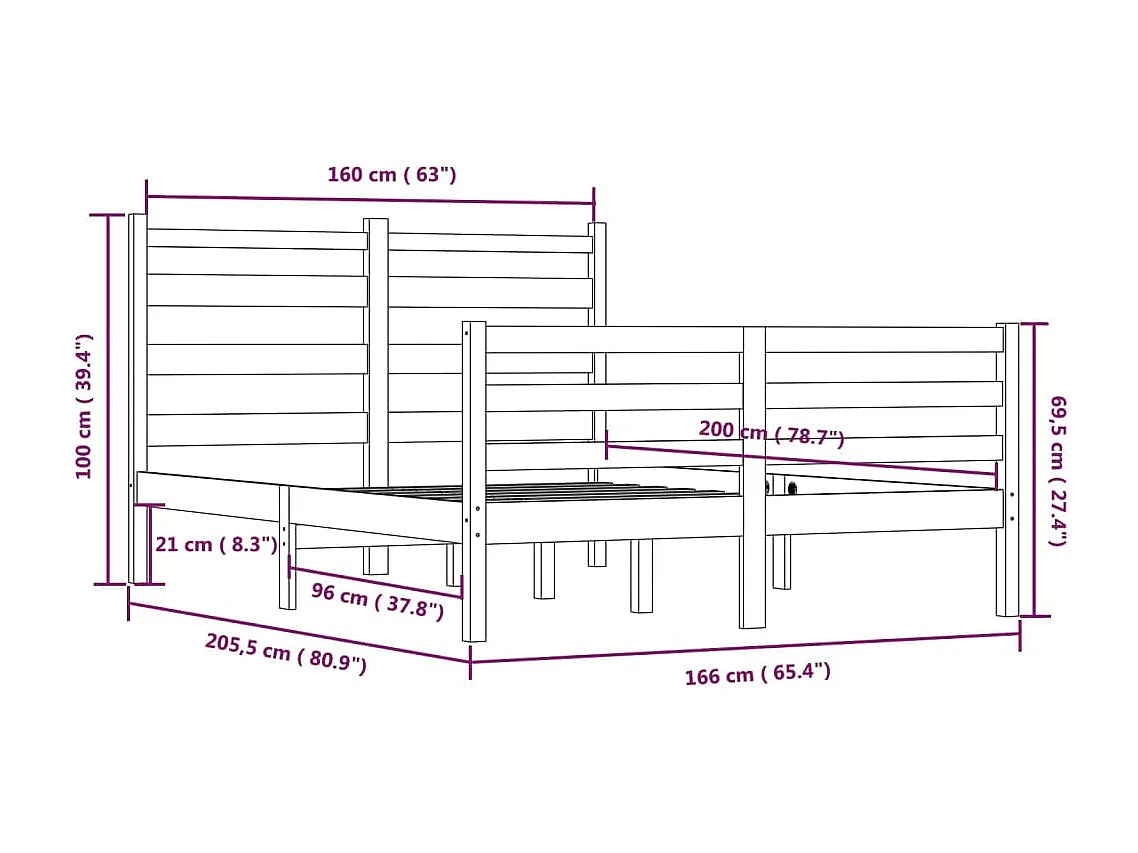 Lit Bois de pin massif 160x200 Blanc