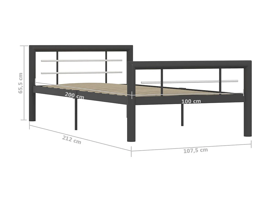 Lit Gris et blanc Métal 100x200