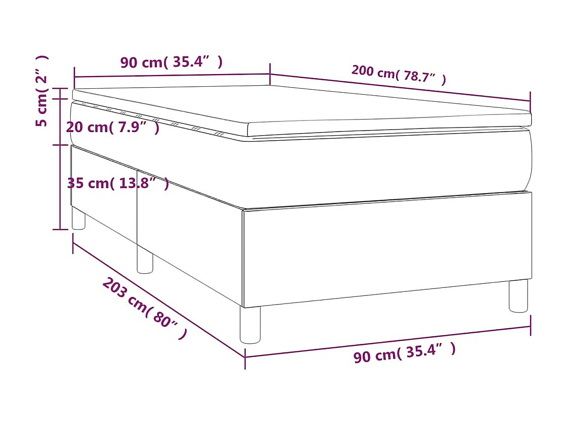 Lit à sommier tapissier avec matelas Noir 90x200 Velours 2