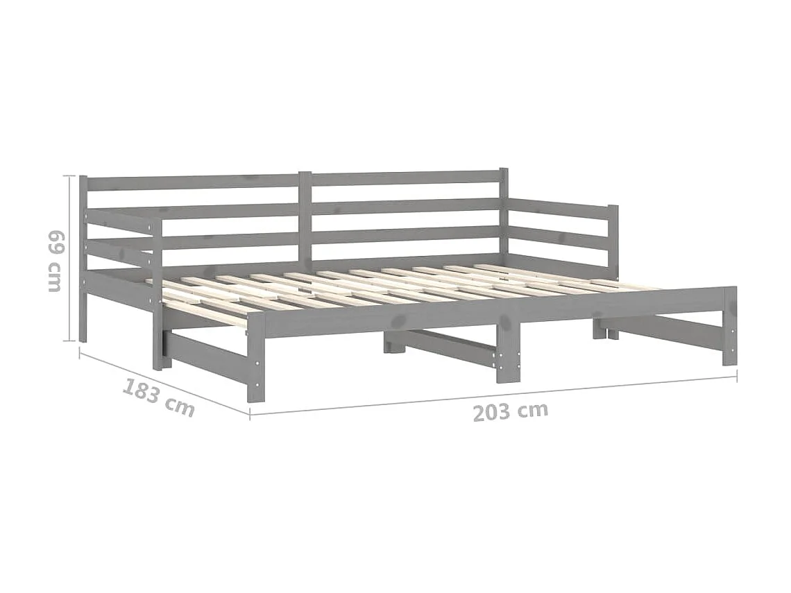 Lit coulissant Gris Bois de pin massif 2x(90x200) cm 4