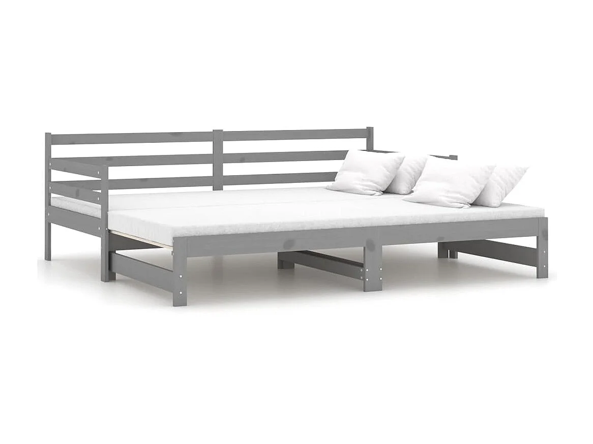 Lit coulissant Gris Bois de pin massif 2x(90x200) cm 4