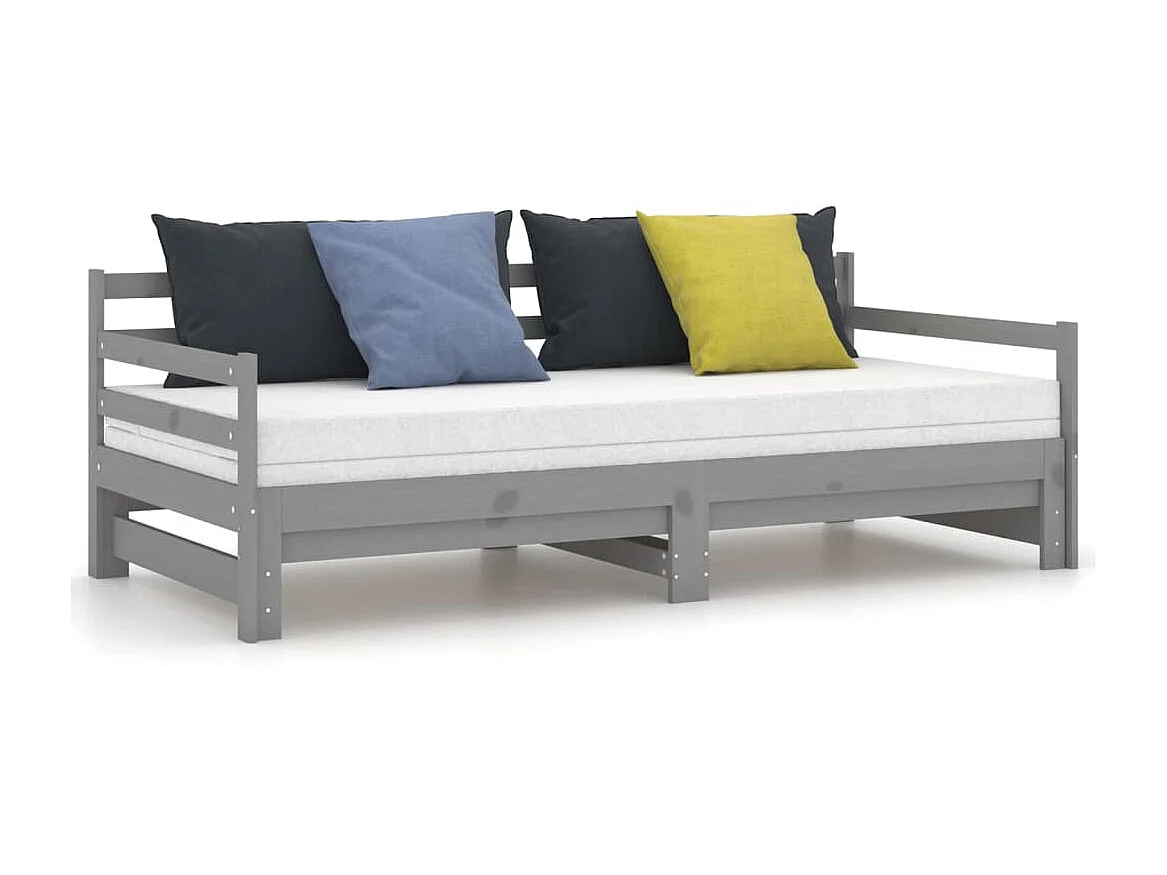Lit coulissant Gris Bois de pin massif 2x(90x200) cm 4