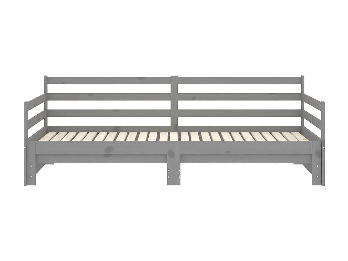 Lit coulissant Gris Bois de pin massif 2x(90x200) cm 4