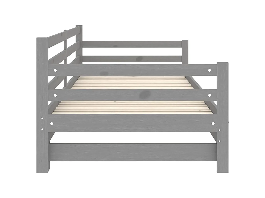 Lit coulissant Gris Bois de pin massif 2x(90x200) cm 4