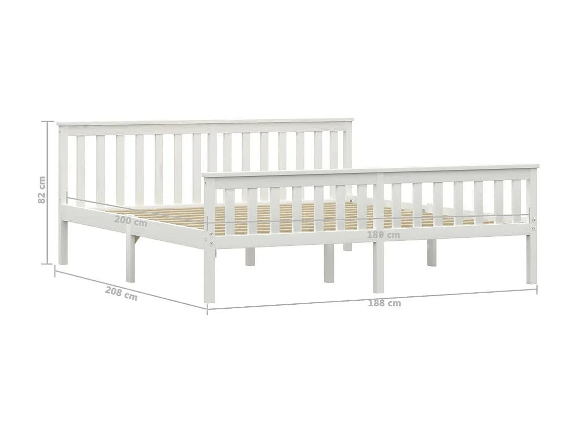 Lit Bois de pin massif Blanc 180x200 2