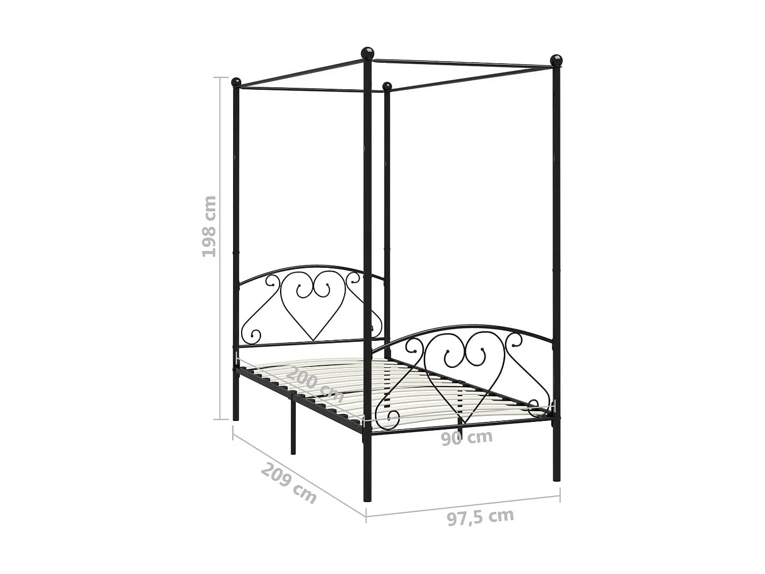 Lit à baldaquin Noir Métal 90x200