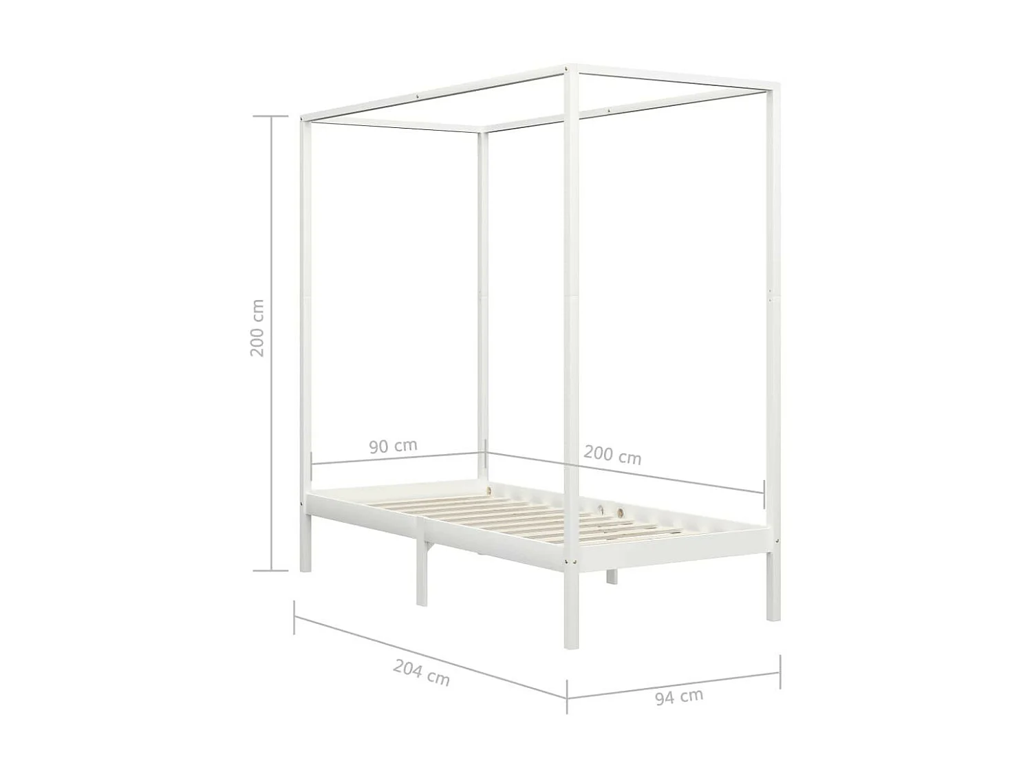 Lit à baldaquin Blanc Bois de pin massif 90x200