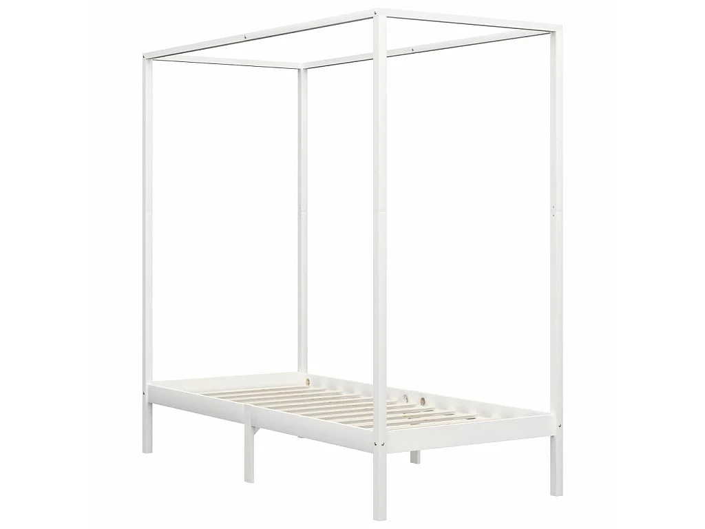 Lit à baldaquin Blanc Bois de pin massif 90x200