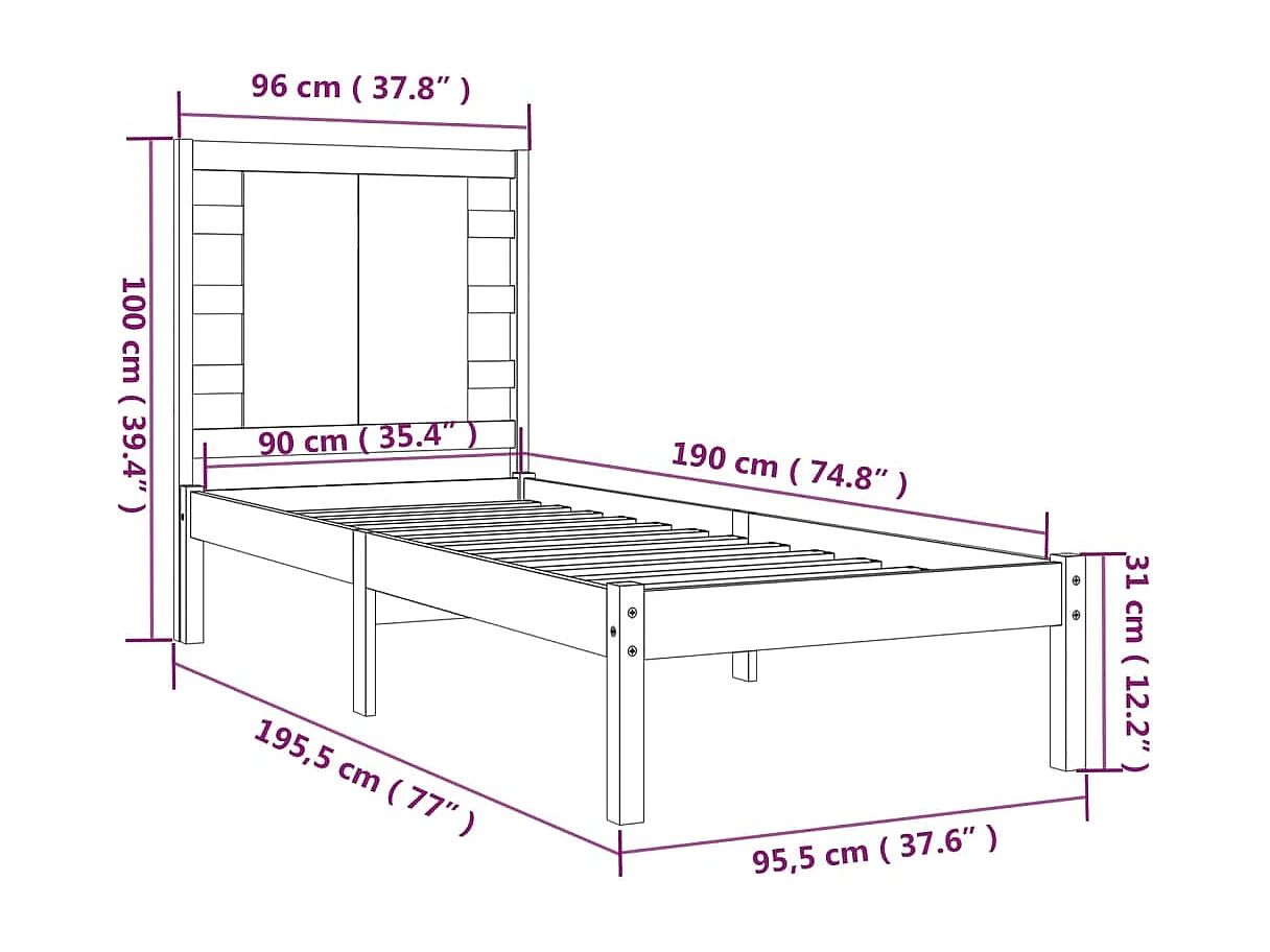 Lit Bois massif 90x190 Simple 2