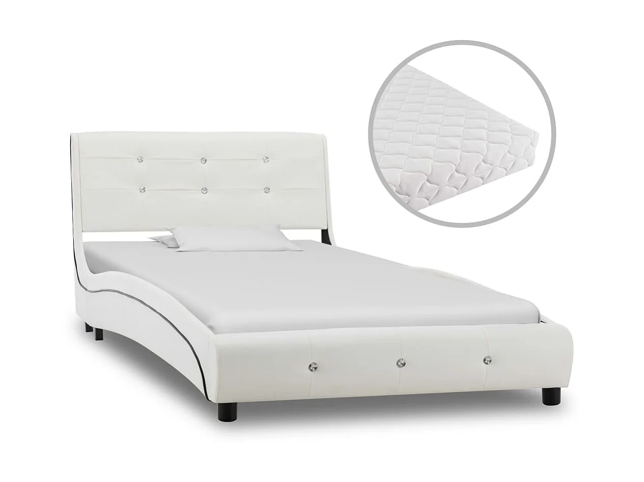 Lit avec matelas Blanc Similicuir 90x200