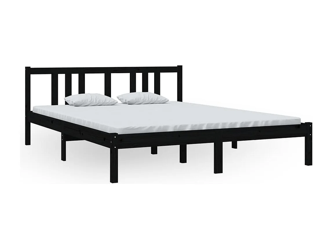 Lit Noir Bois massif 150x200 Très grand 6