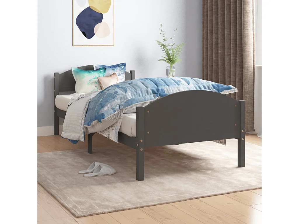 Lit Gris foncé Bois de pin massif 100x200