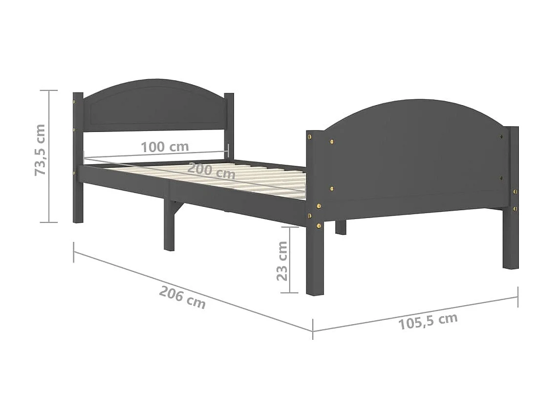 Lit Gris foncé Bois de pin massif 100x200