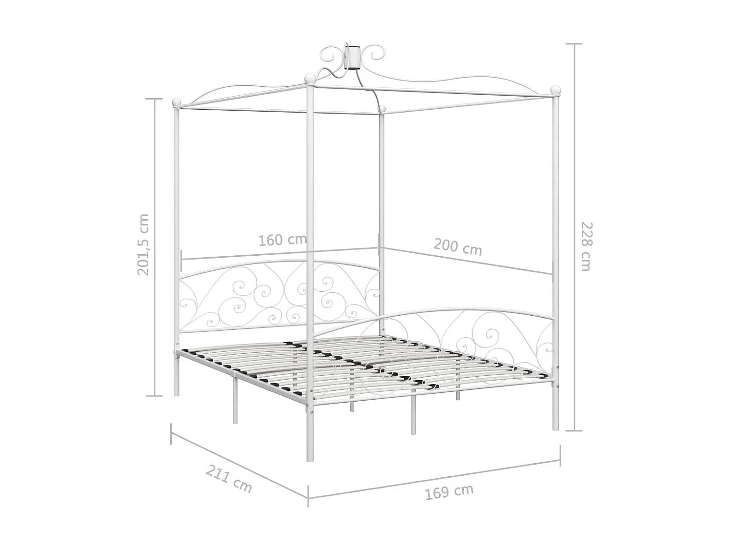Cadre de lit à baldaquin Blanc Métal 160x200