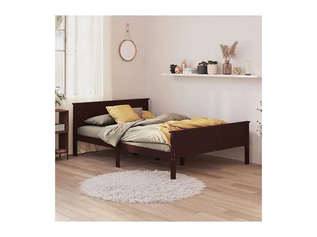 Lit Marron foncé Bois de pin massif 120x200