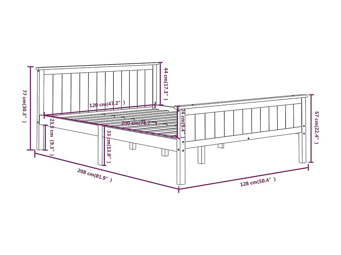 Lit Marron foncé Bois de pin massif 120x200