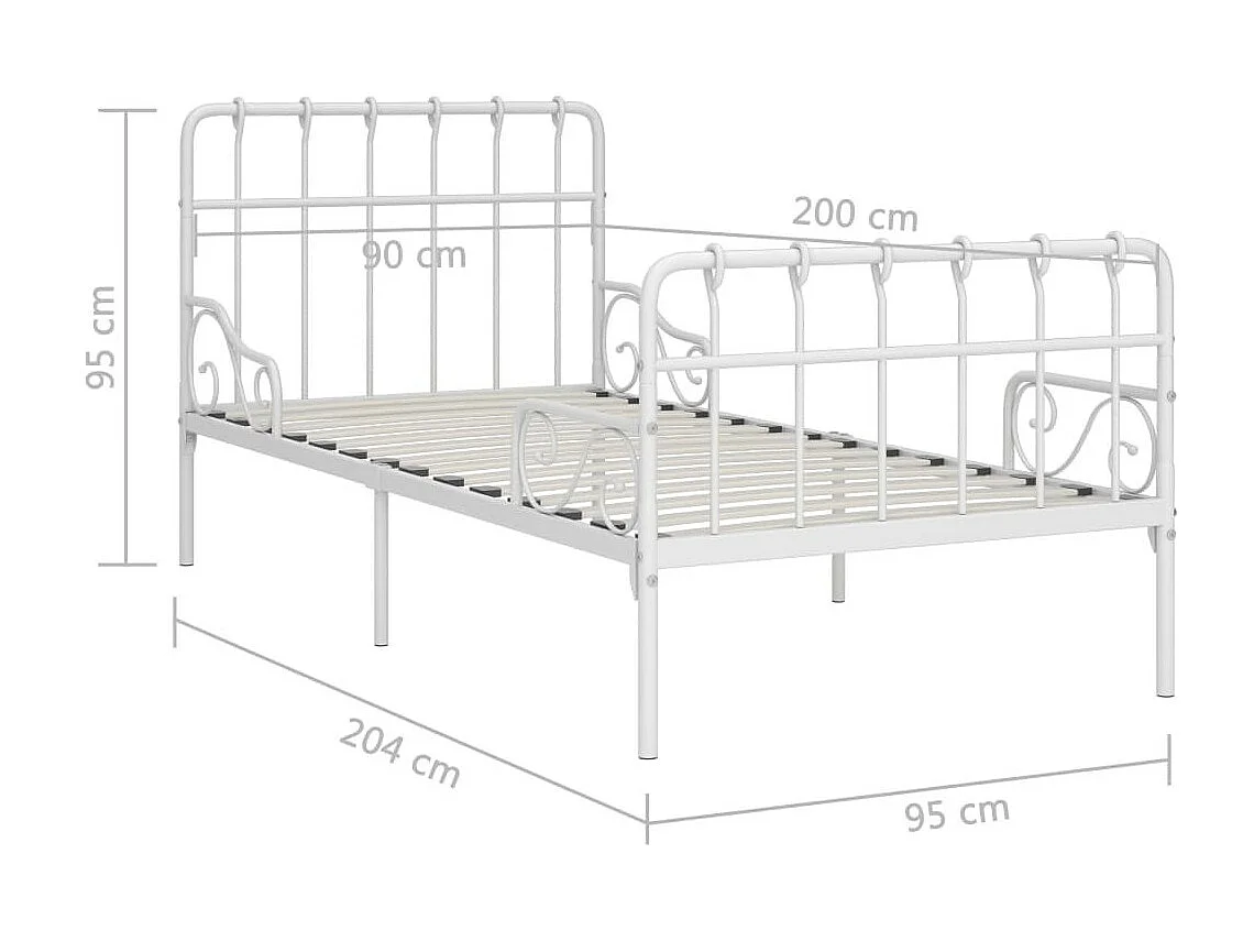 Lit et sommier à lattes Blanc Métal 90x200 2