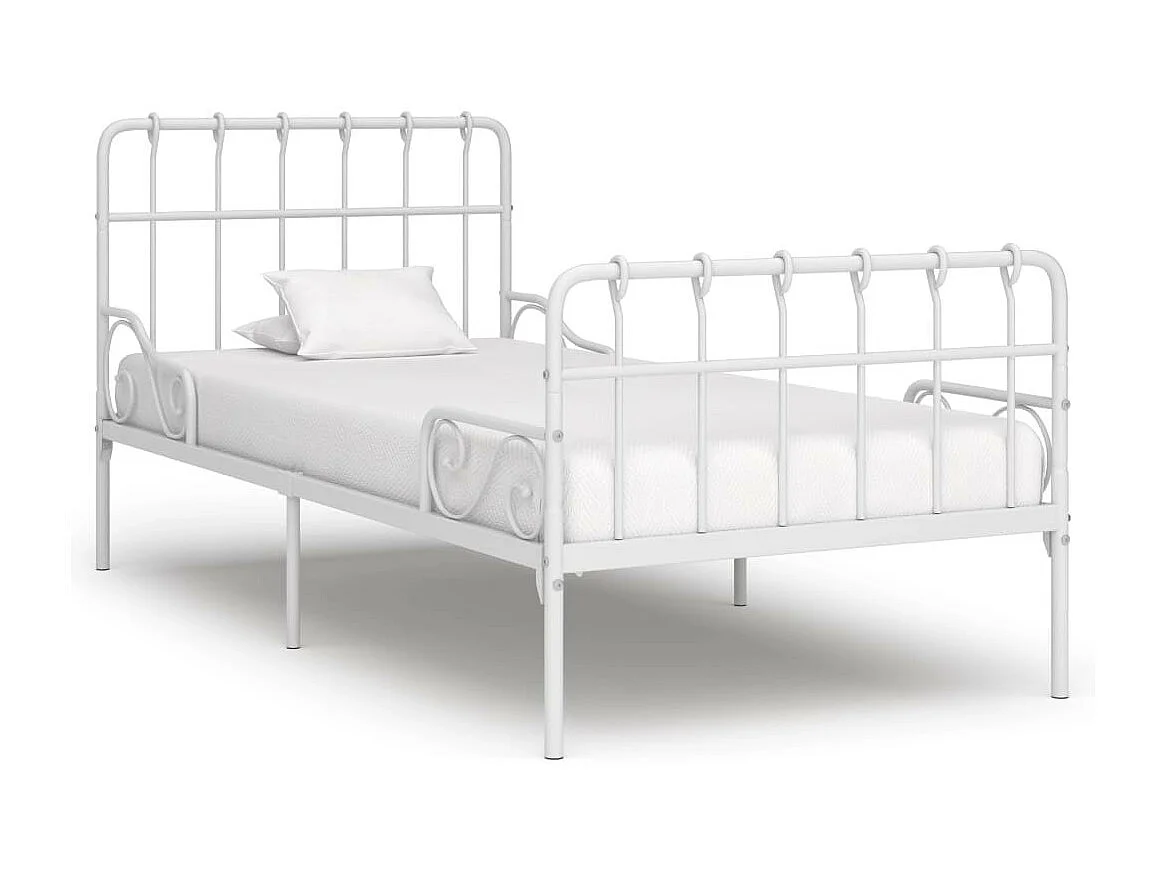 Lit et sommier à lattes Blanc Métal 90x200 2