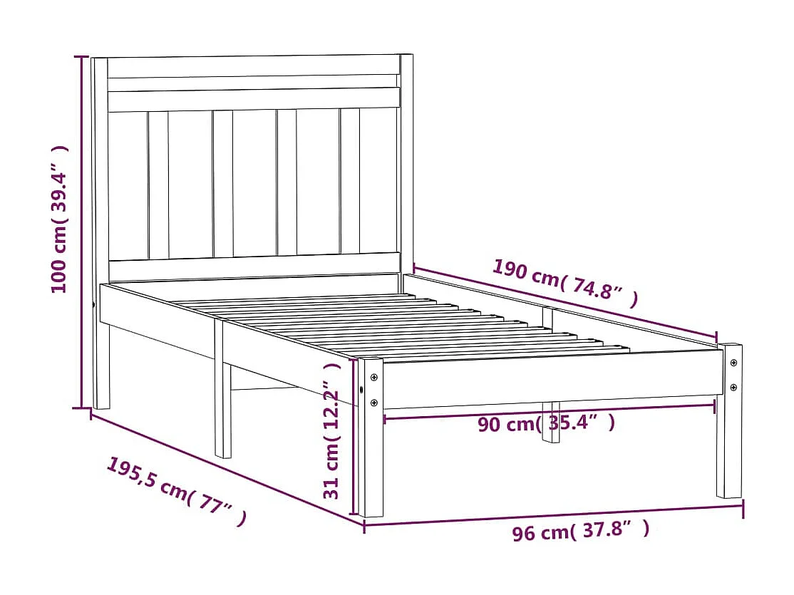 Lit Blanc Bois massif 90x190 Simple 3