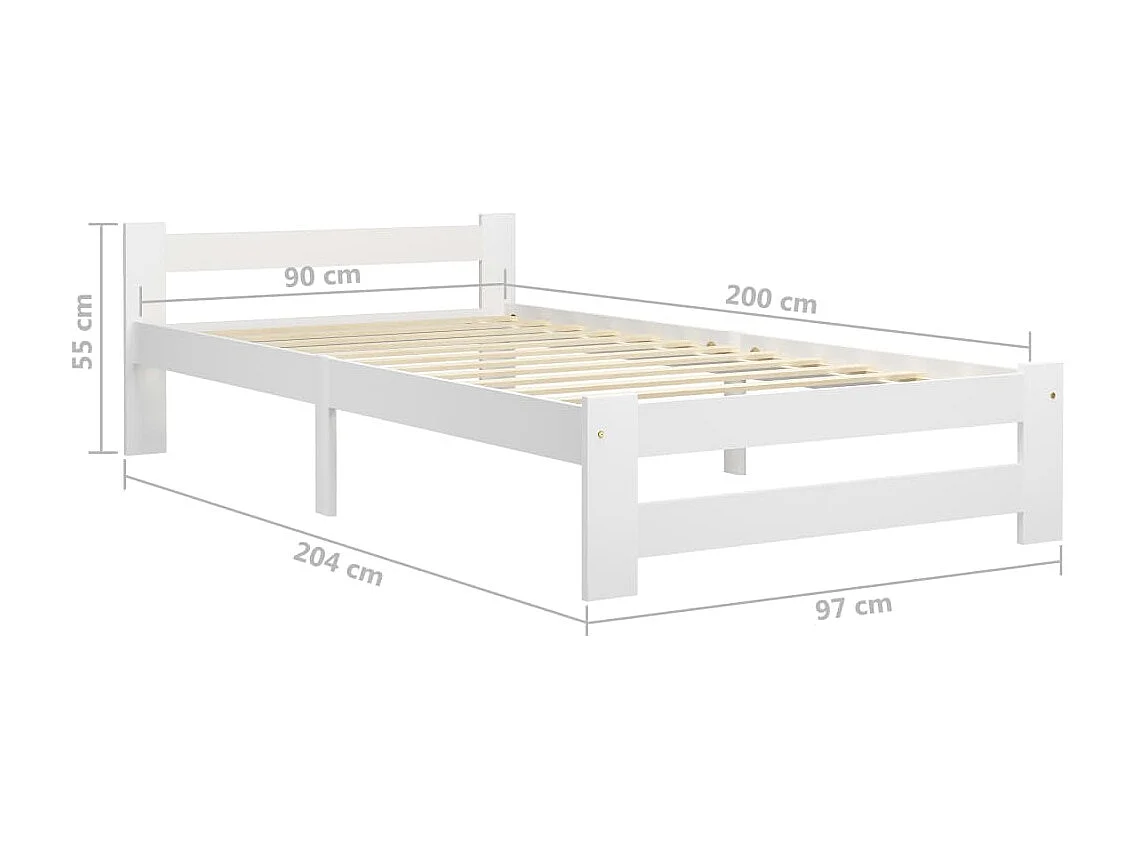 Lit Blanc Bois de pin massif 90x200 13