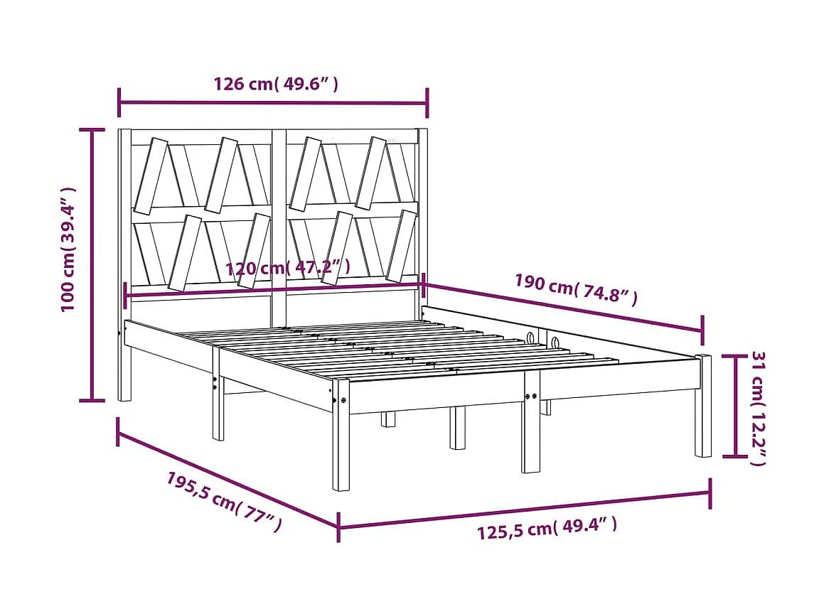 Lit Bois de pin massif 120x190 Petit Double 4