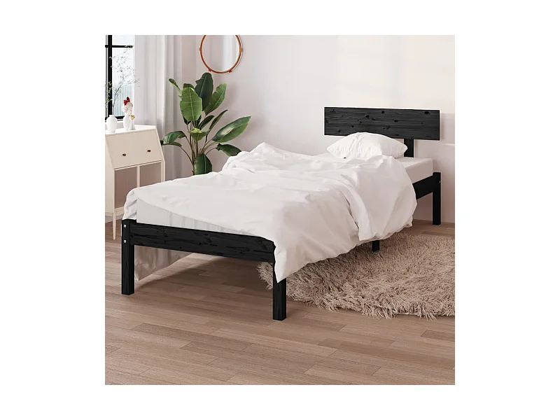 Lit Noir Bois de pin massif 90x190 UK simple