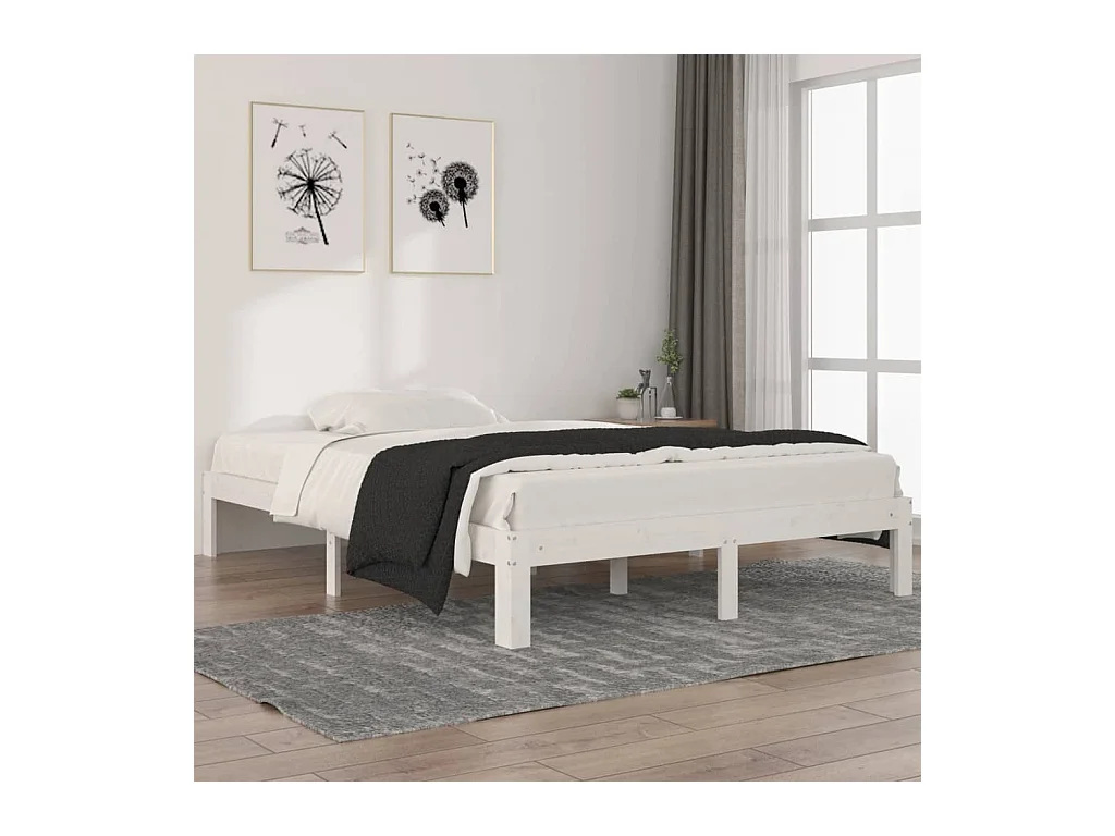Lit Blanc Bois de pin massif 140x200 7
