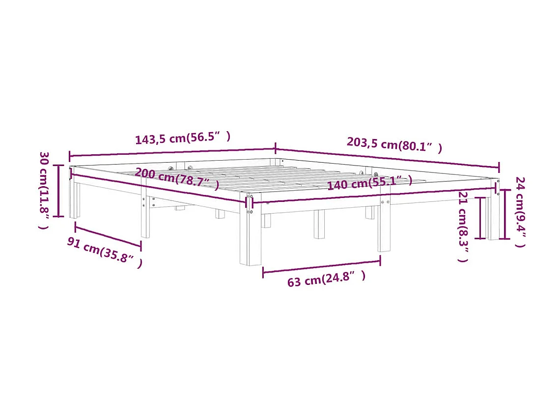 Lit Blanc Bois de pin massif 140x200 7