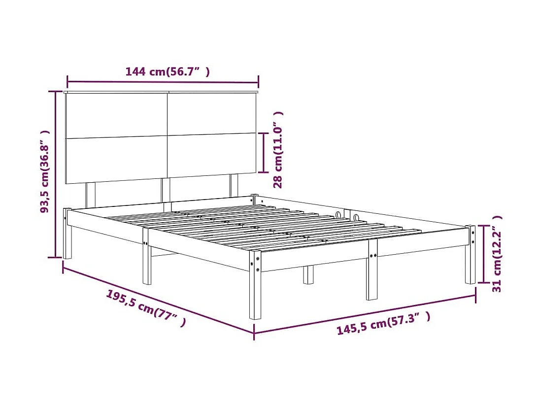 Lit Blanc Bois de pin massif 140x190 6