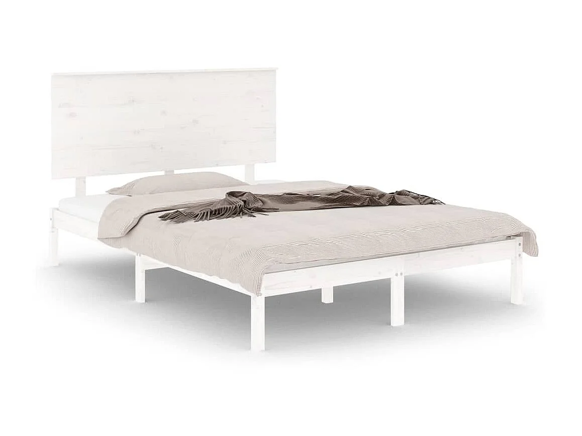 Lit Blanc Bois de pin massif 140x190 6