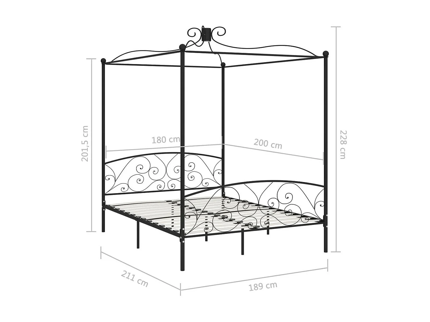 Lit à baldaquin Noir Métal 180x200 2