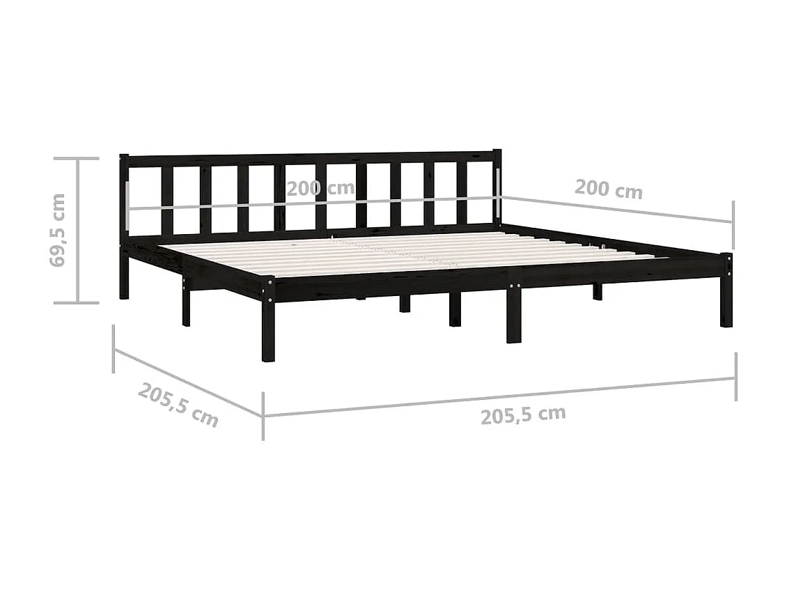 Lit Noir Bois de pin massif 200x200 8