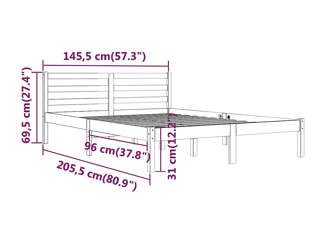 Bedframe massief grenenhout wit 140x200 cm