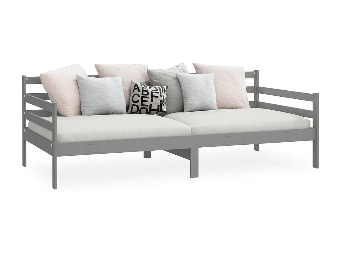 Lit Gris Bois de pin massif 90x200 2