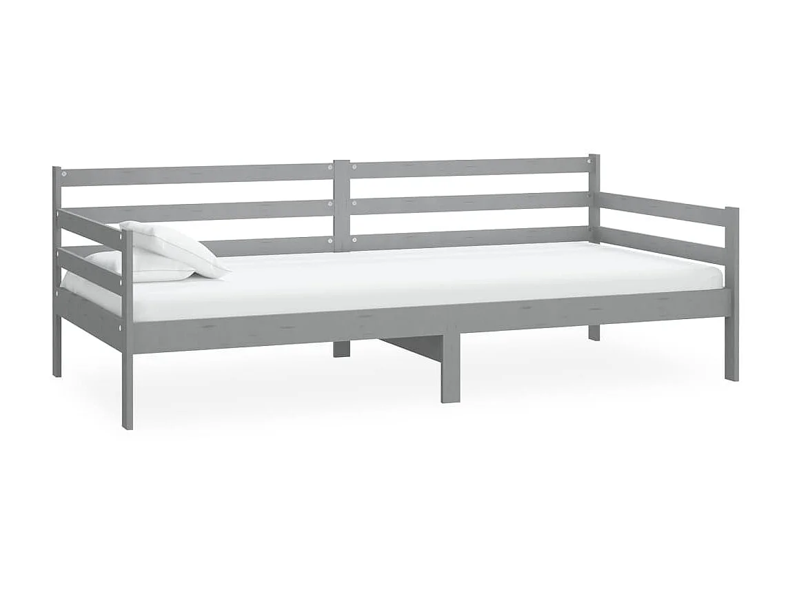 Lit Gris Bois de pin massif 90x200 2