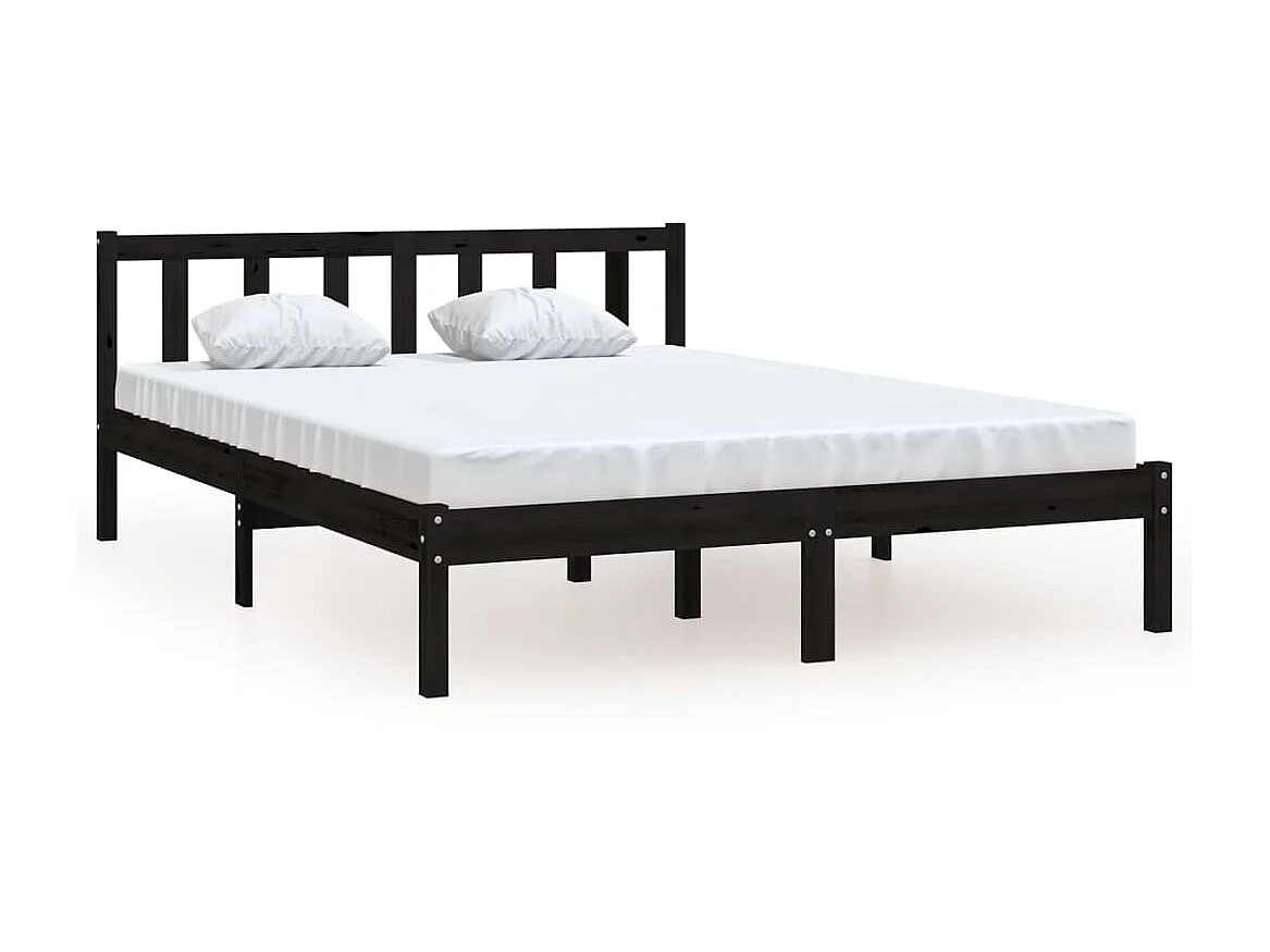 Lit Noir Bois de pin massif 135x190 UK Double