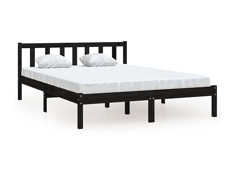 Lit Noir Bois de pin massif 135x190 UK Double