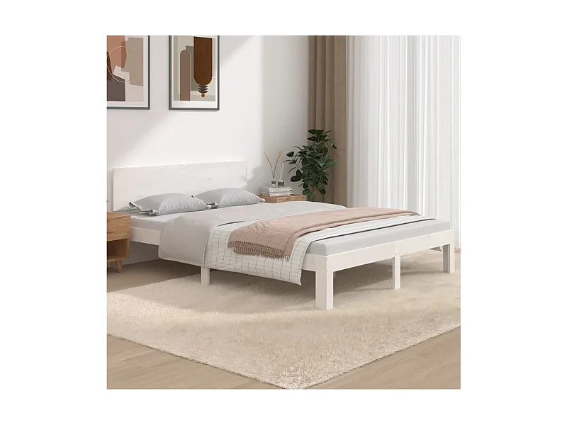 Lit Blanc Bois massif 135x190 Double