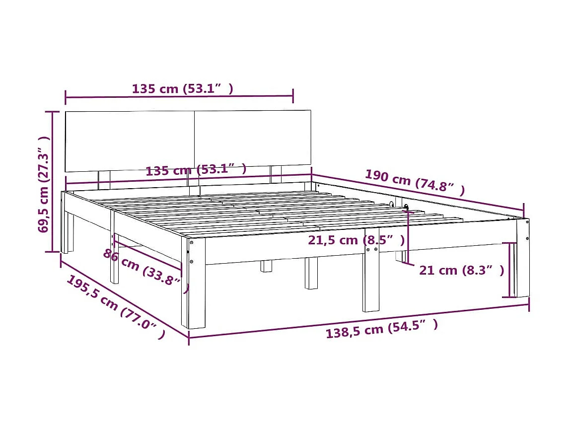 Lit Blanc Bois massif 135x190 Double