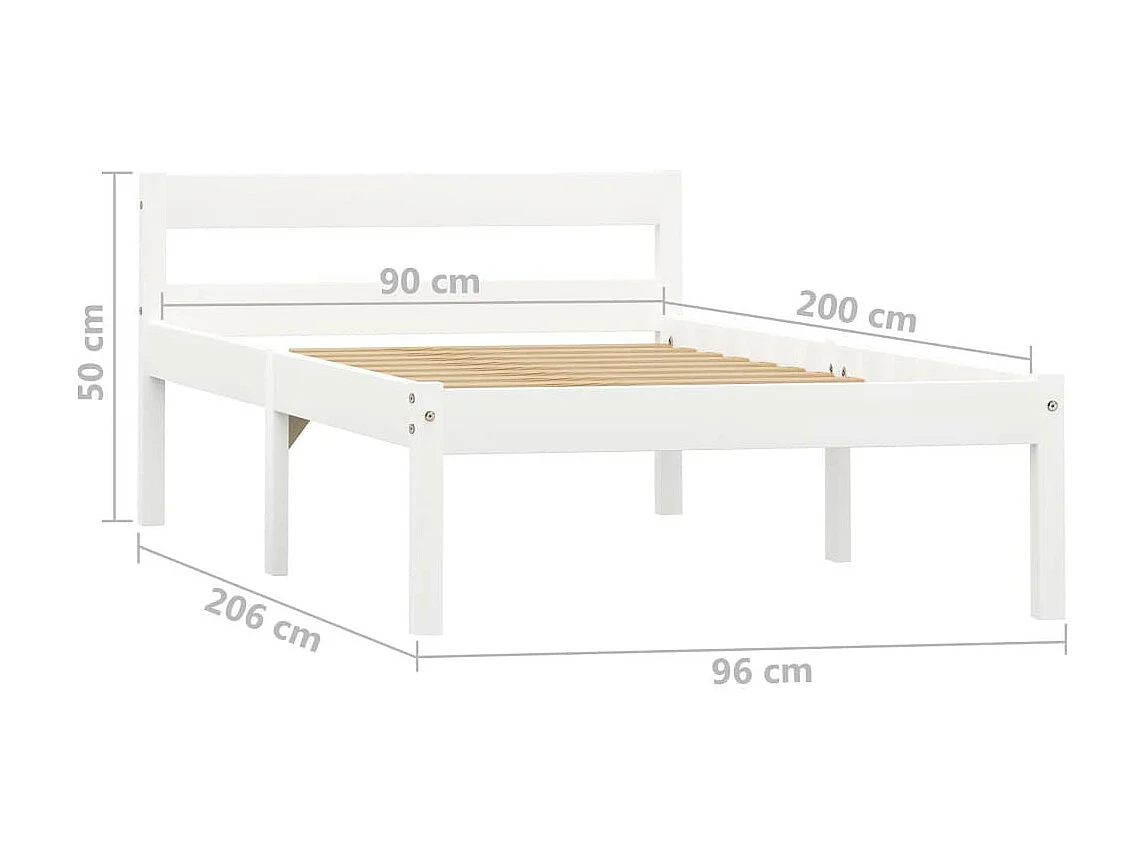 Lit Blanc Bois de pin massif 90x200
