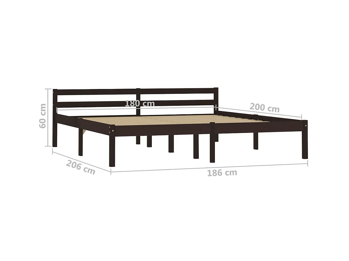 Bedframe massief grenenhout donkerbruin 180x200 cm