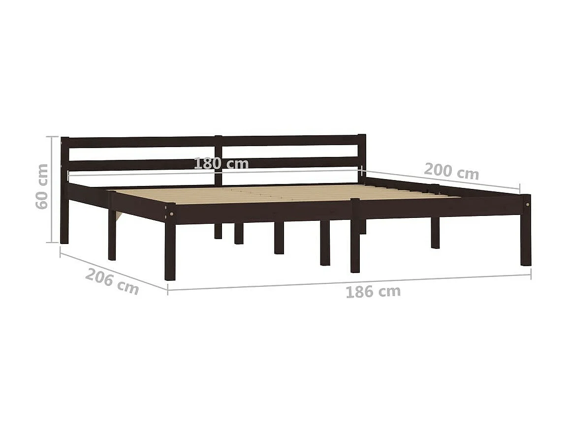 Bedframe massief grenenhout donkerbruin 180x200 cm