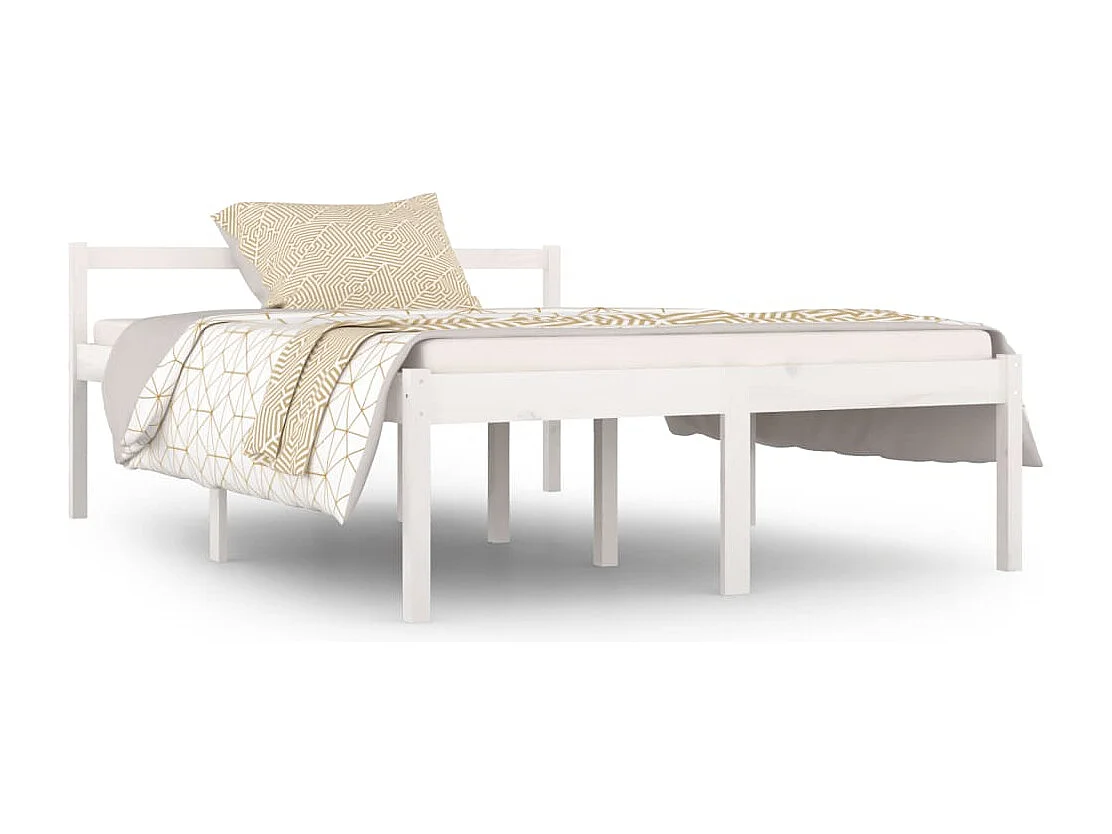 Lit Blanc Bois de pin massif 135x190 Double