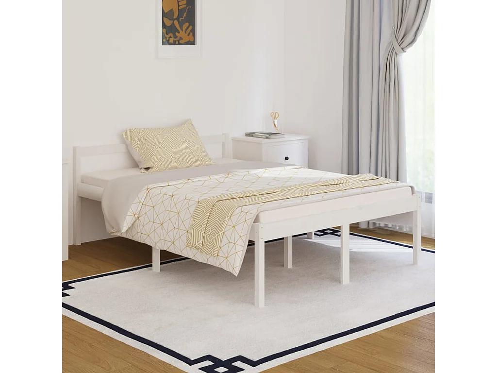 Lit Blanc Bois de pin massif 135x190 Double