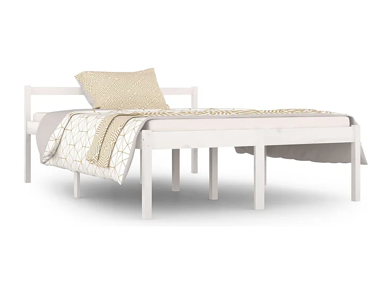 Lit Blanc Bois de pin massif 135x190 Double