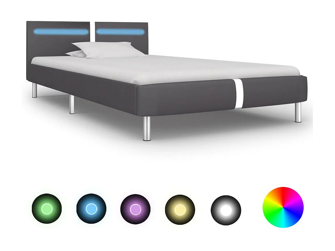 Lit avec LED Gris Similicuir 90x200 2