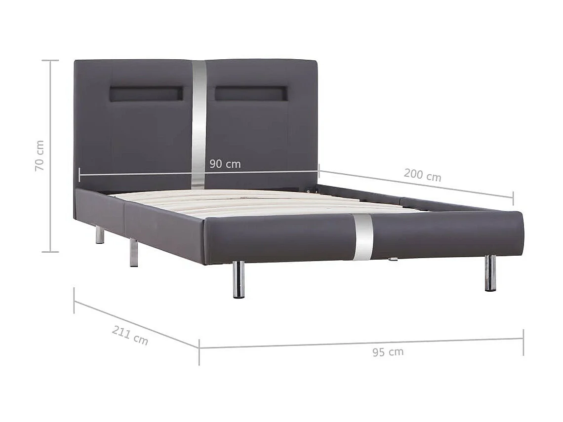 Lit avec LED Gris Similicuir 90x200 2